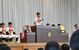 壮行会で甲子園への意気込みを語る田口主将