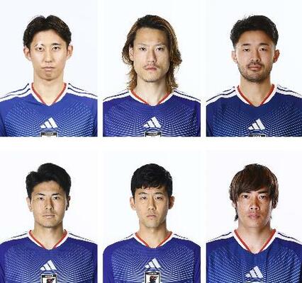 　（上段左から）伊藤洋輝、瀬古歩夢、菅原由勢、（下段左から）鈴木淳之介、遠藤航、伊東純也