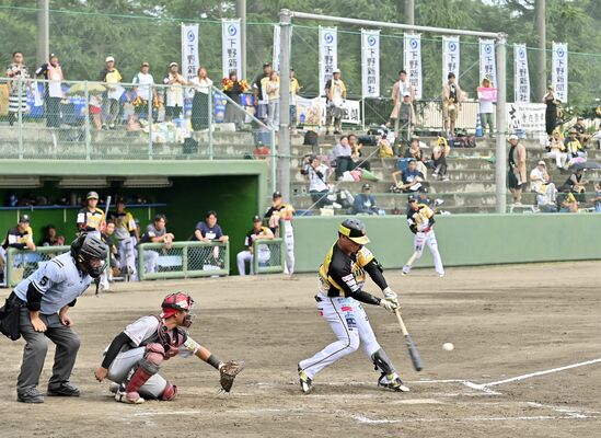 観衆が見守る中、熱戦が展開された下野新聞スペシャルゲーム＝21日午後、小山運動公園野球場