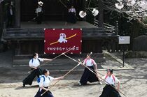 桜の下でなぎなた演武　宇都宮二荒山神社