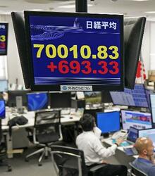 日経平均株価、初の7万円超