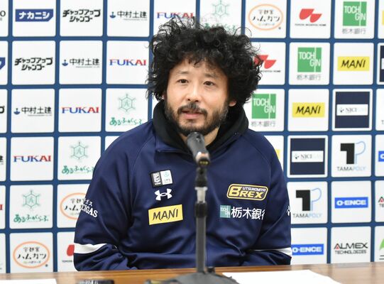 大阪戦後の会見で次節越谷戦への意気込みを語ったブレックスの田臥主将＝ブレックスアリーナ宇都宮