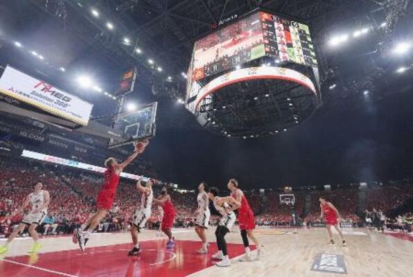 名古屋市のIGアリーナで行われた、バスケットボールBリーグ1部の名古屋D―北海道戦=2025年10月