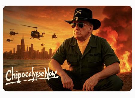 トランプ米大統領が自身の交流サイト(SNS)に投稿した、映画「地獄の黙示録」をもじった加工画像