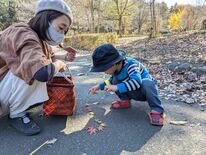 身近な落ち葉を楽しむ　大きな葉はお面に変身