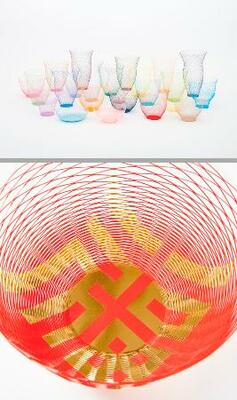 福永紙工の代表作“空気の器”(上)、野老朝雄さんによる“空気の器”(提供写真)