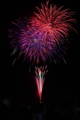 黒羽の夜空を色鮮やかに彩った花火＝15日夜