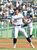高校野球硬式１回戦　国学栃木－近江（滋賀）　４回から登板して勝利し、ガッツポーズの国学栃木・エース盛永