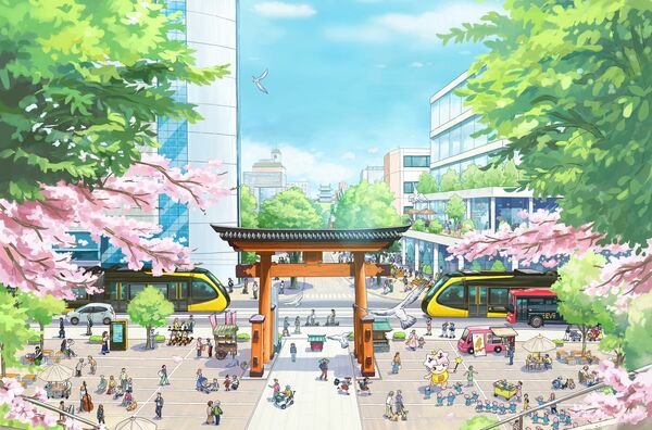 ＬＲＴが走る街なかをイメージしたイラストビジュアル