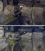 強震連続の熊本城、３Ｄ画像比較