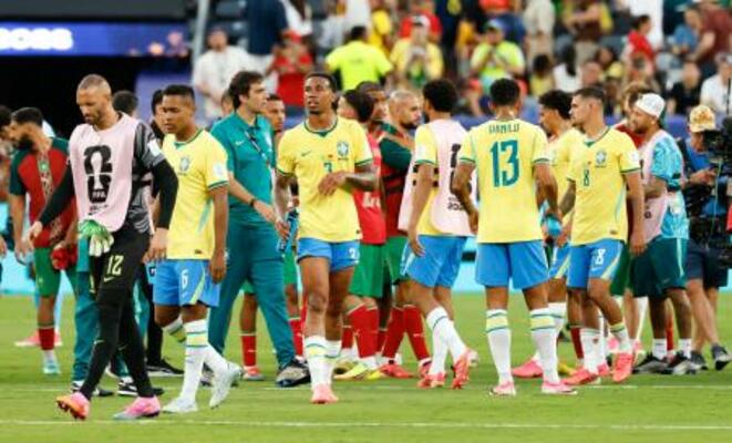 　モロッコと引き分けたブラジルイレブン＝ニューヨーク（共同）