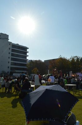 宇都宮市内の屋外イベントでは、半袖姿や日傘も目立った＝３日午後、宇都宮市本町