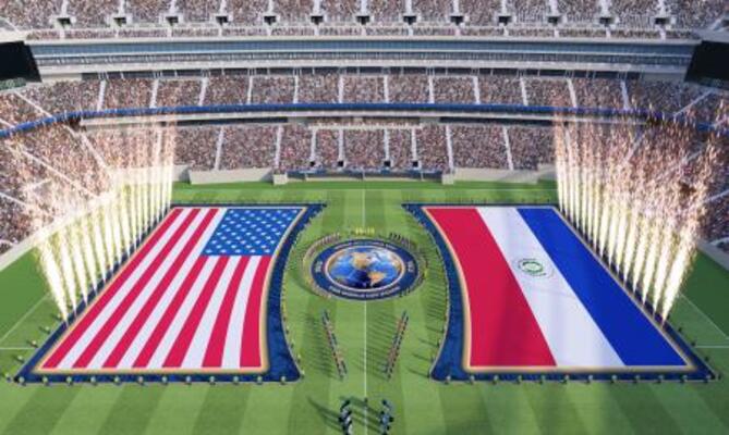 　サッカーＷ杯北中米３カ国大会で導入される新方式の試合前セレモニーのイメージ画像（ＦＩＦＡ提供）