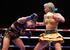 WBO女子スーパーフライ級世界戦、マイ・ソリマン(左)にパンチを打ち込む昼田瑞希=23日、ギザ(ゲッティ=共同)