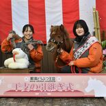 馬力全開、ひづめ跡残す新年に　那須どうぶつ王国で干支の引き継ぎ式　「巳…