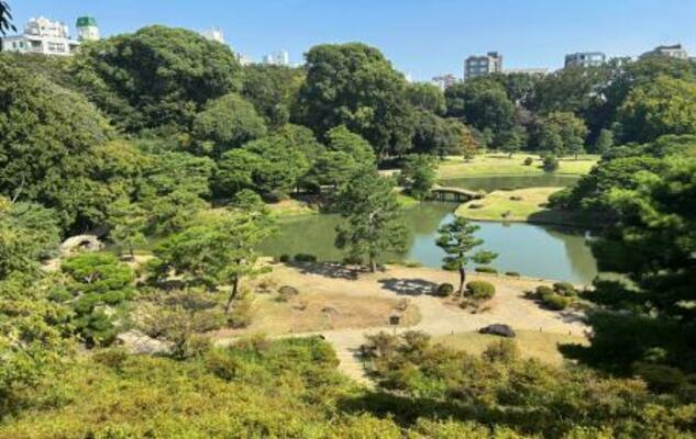 　藤代峠から見渡した六義園＝東京都文京区