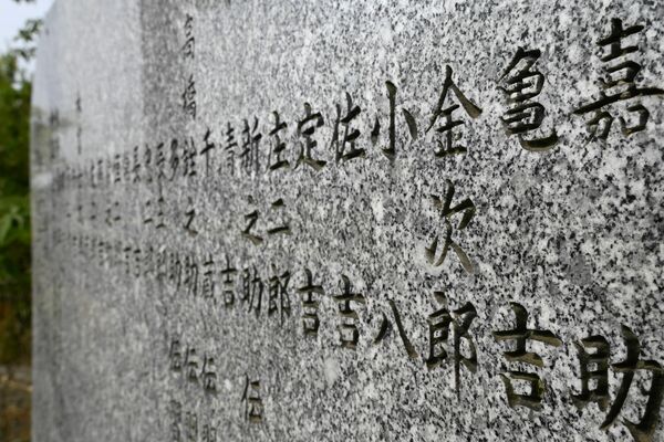 「金次郎」「佐吉」など名字を持たない歩兵の氏名が刻まれた碑＝壬生町安塚