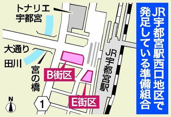 ＪＲ宇都宮駅西口地区で発足している準備組合