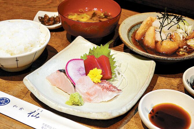 プレミアム里芋と明石浦直送の魚を堪能できる「里芋揚げ出しとお刺身定食」