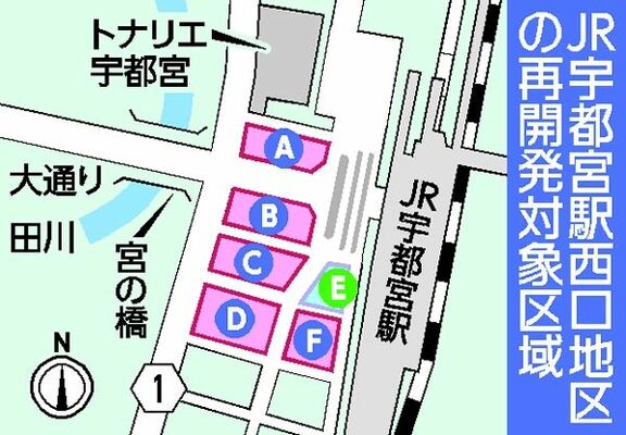 ＪＲ宇都宮駅西口地区の再開発対象区域
