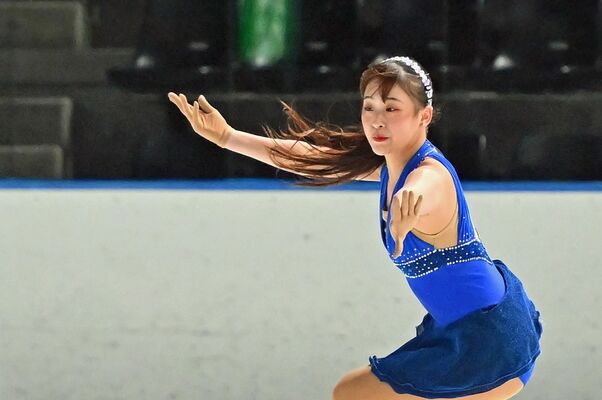 フィギュア成年女子ショートプログラム　現役最後の国体を納得のいく演技で滑り切った本県の田所＝フラット八戸