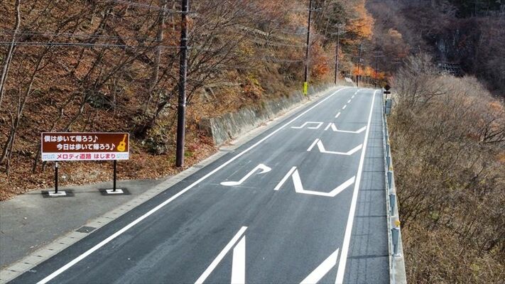 メロディー道路が設置された県道黒部西川線＝日光市湯西川