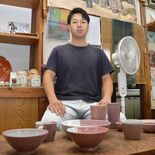 陶芸への間口広げたい　160年の伝統、那珂川の藤田製陶所　ピンク色の陶…