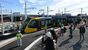 車両基地から平石停留場まで試運転するＬＲＴの車両＝17日午前９時20分、宇都宮市下平出町