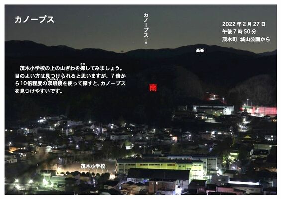 公開した画像の一部。町内からもカノープスが見えることを解説している