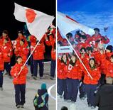 ２人の旗手、笑顔で大役担う