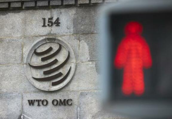 　世界貿易機関（ＷＴＯ）のロゴ＝２０２１年７月、スイス・ジュネーブ（ロイター＝共同）