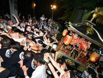 急階段を昇る「お上がり」で熱気最高潮に　喜連川神社天王祭でみこし渡御