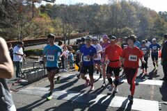 紅葉の木々の下、快走　那須塩原で「塩那スカイラインマラソン」