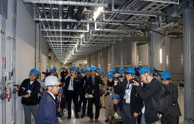 報道陣に公開されたTSMC熊本第1工場の水処理施設=12日、熊本県菊陽町