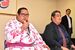 新十両昇進の喜びを語る生田目関（左）。右は二子山親方＝１日午前、さくら市氏家