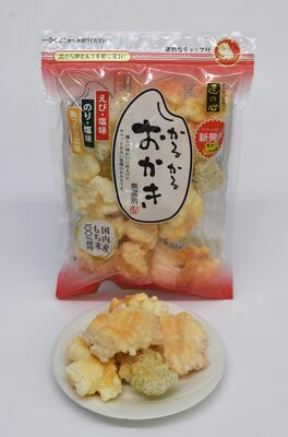 県産業技術センターの研究支援を受けた丸彦製菓の「かるかるおかき」
