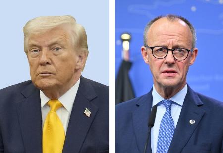 　トランプ米大統領、ドイツのメルツ首相（ゲッティ＝共同）
