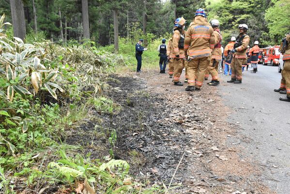下草を焼いた県道沿いの現場＝24日午後２時25分、大田原市須賀川