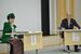とちぎ女性会議でトークセッションする桂さん（左）と福田知事＝2018年11月24日、県庁