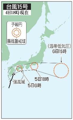 　台風１５号の予想進路（４日１８時現在）