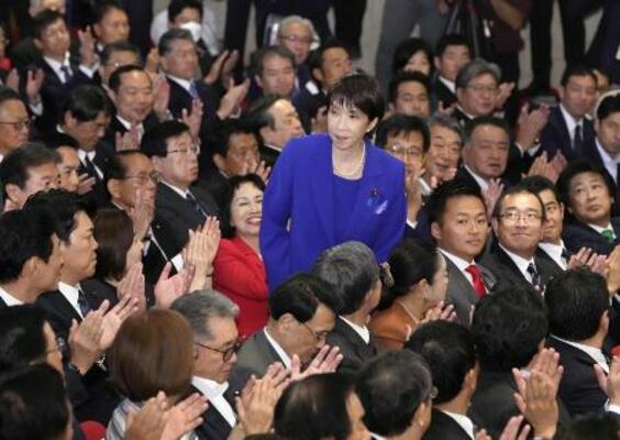自民党の新総裁に選出された高市早苗氏=10月4日、東京・永田町の党本部