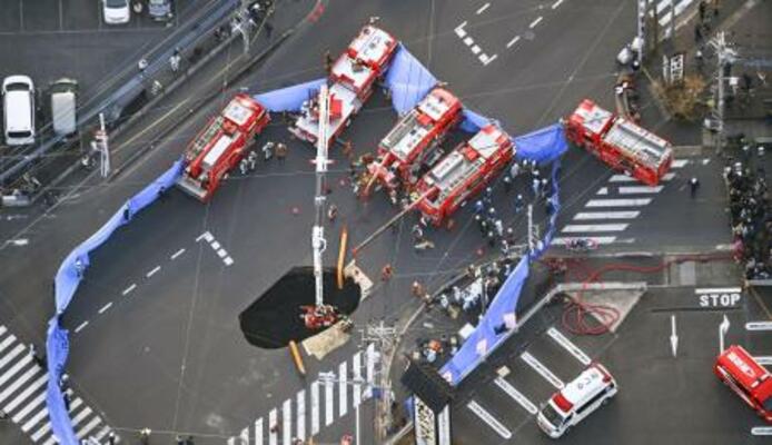 　１月に起きた埼玉県八潮市の道路陥没事故現場