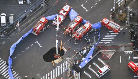 1月に起きた埼玉県八潮市の道路陥没事故現場
