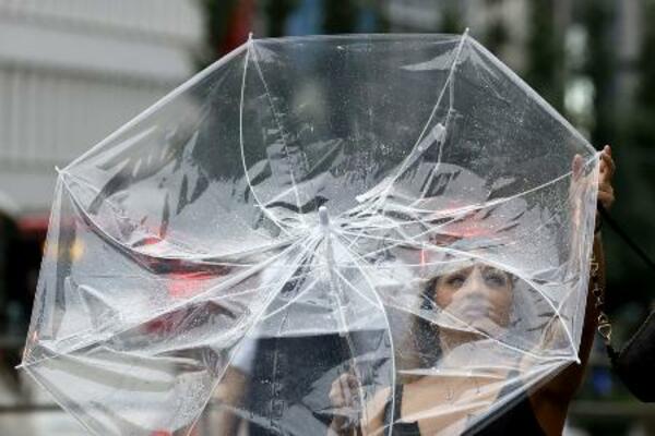 　強風にあおられた傘