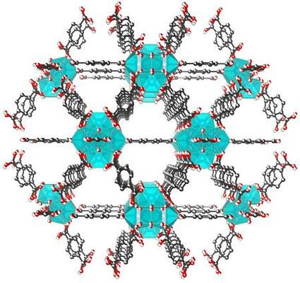 PFASに吸着作用を示す代表的なMOFの一つの構造を再現した画像(東邦大の今野大輝准教授提供)