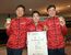 ゴルフ少年男子団体で準優勝した本県チームの（左から）中川、粂谷、松澤＝７日午後５時40分、那須塩原市の西那須野ＣＣ