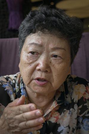 　帰還事業などについて話す川崎栄子。「子どもと孫合わせて１２人が北朝鮮にいますが、安否が分からず心配です」＝ソウル