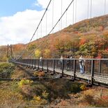 つつじ吊橋秋色に染まる　那須岳の麓で紅葉見頃