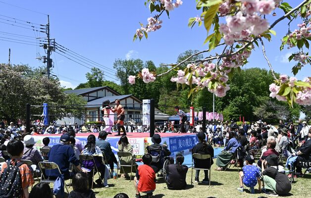 天平の丘公園で開かれたプロレスイベント