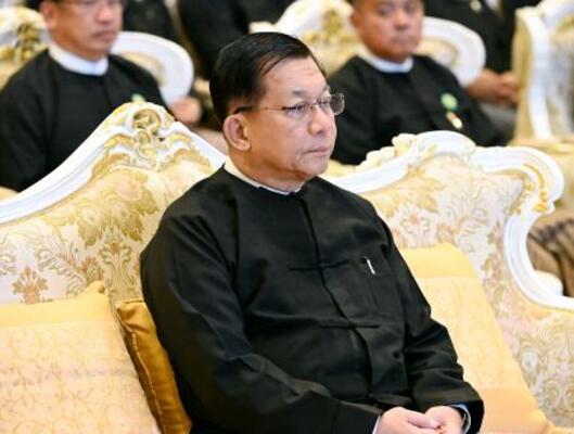 　ミャンマー首都ネピドーでの式典に出席したミンアウンフライン国軍総司令官（当時）＝３月（共同）